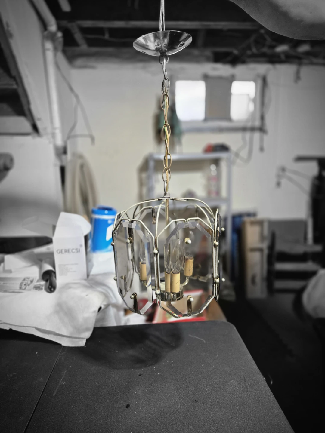 Vintage Chandelier with Glass Panels