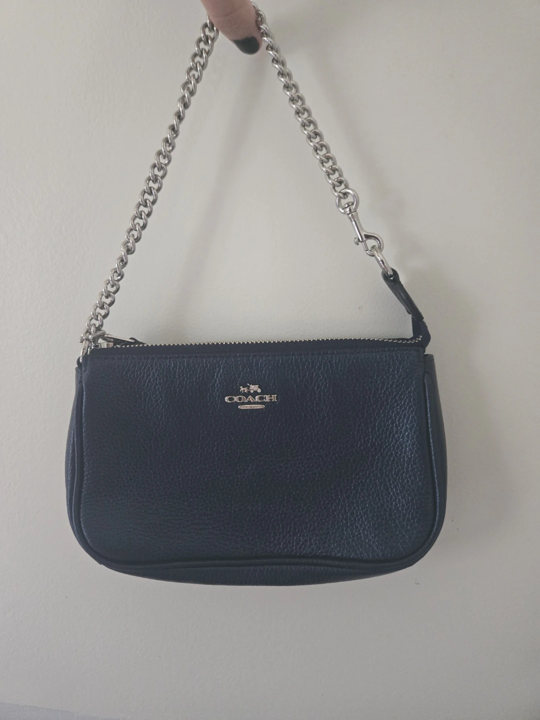 Coach Navy Pebbled Leather Wristlet Pouch