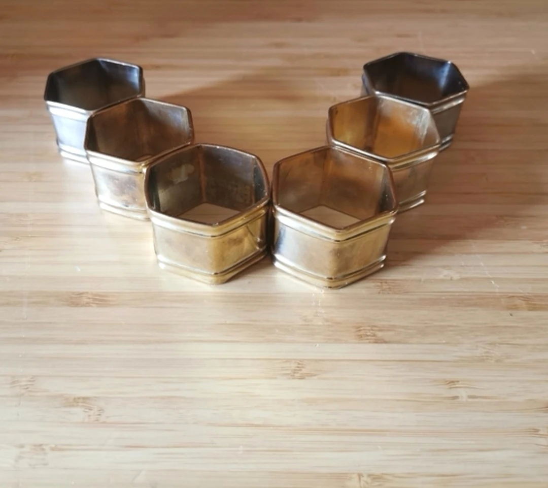 Vintage Brass Hexagonal Napkin Rings Set of 6 - photo 3