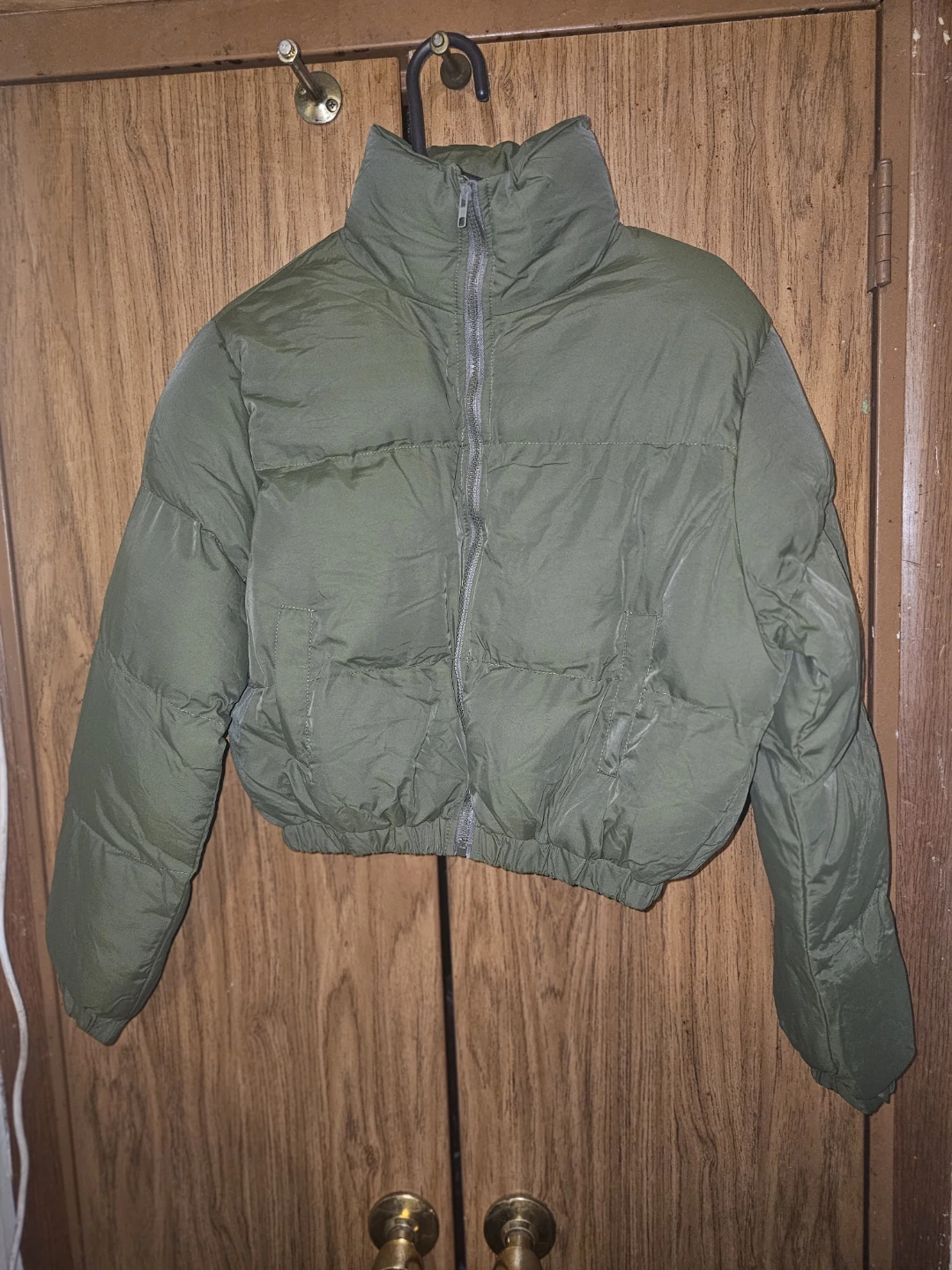 Olive Green Crop Puffer Jacket
