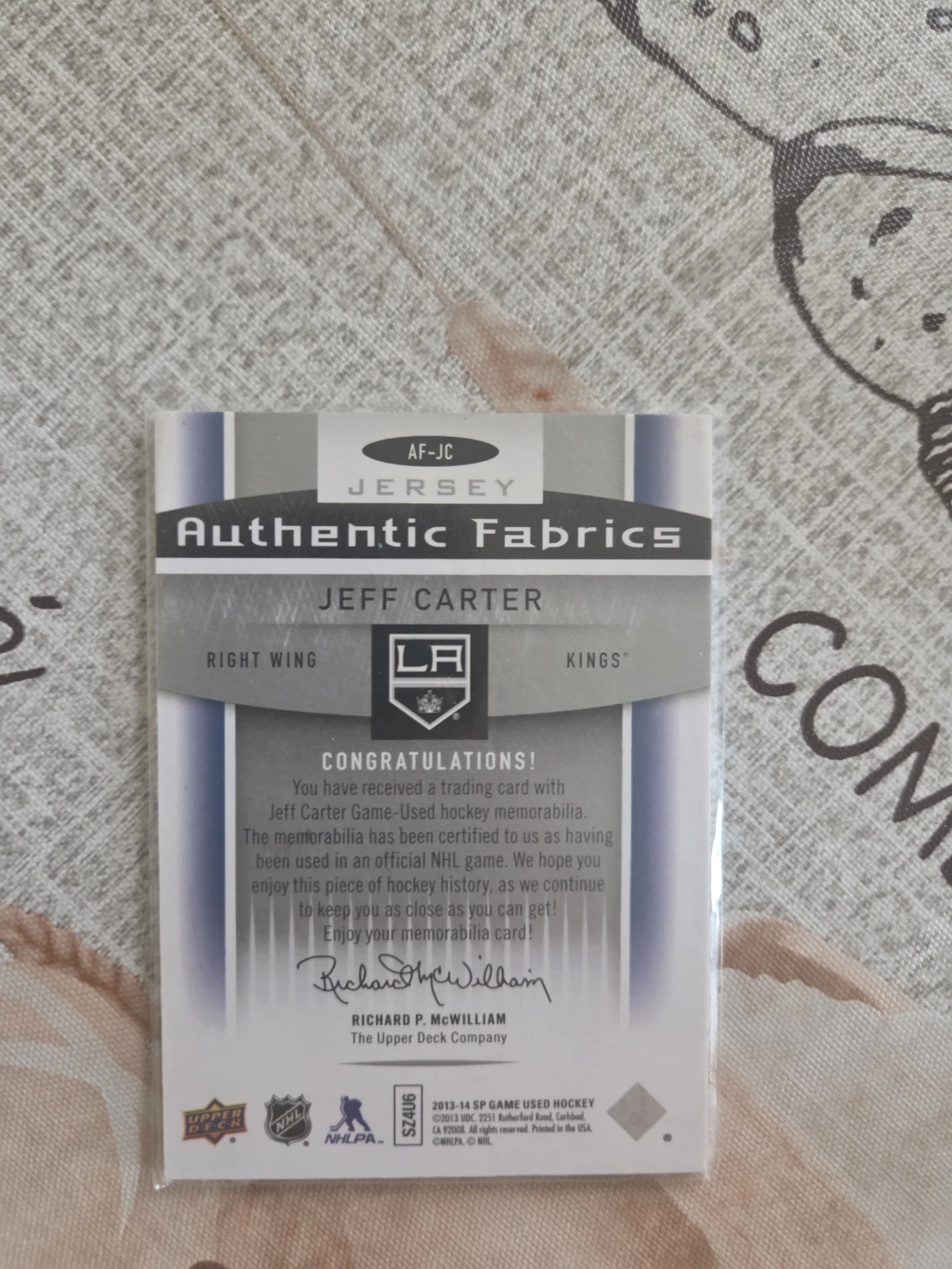 2013-14 Jeff Carter LA Kings Authentic Fabrics Jersey Card - photo 2