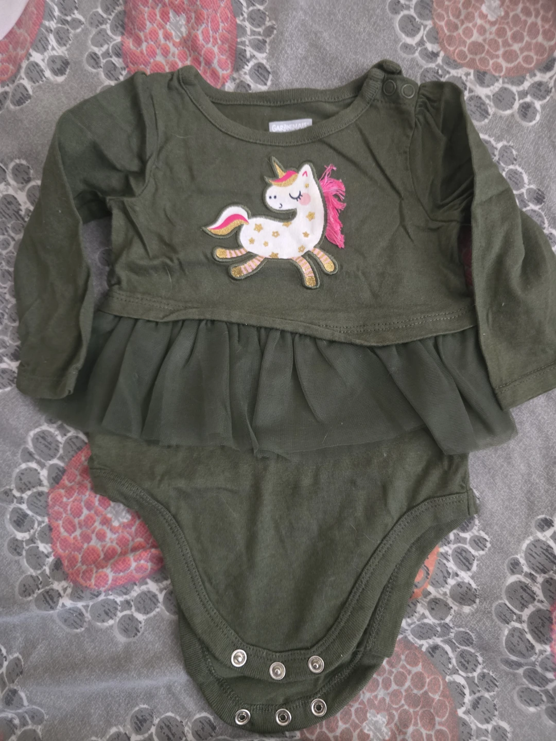 🏈Garanimals Olive Green Unicorn Onesie 3-6M