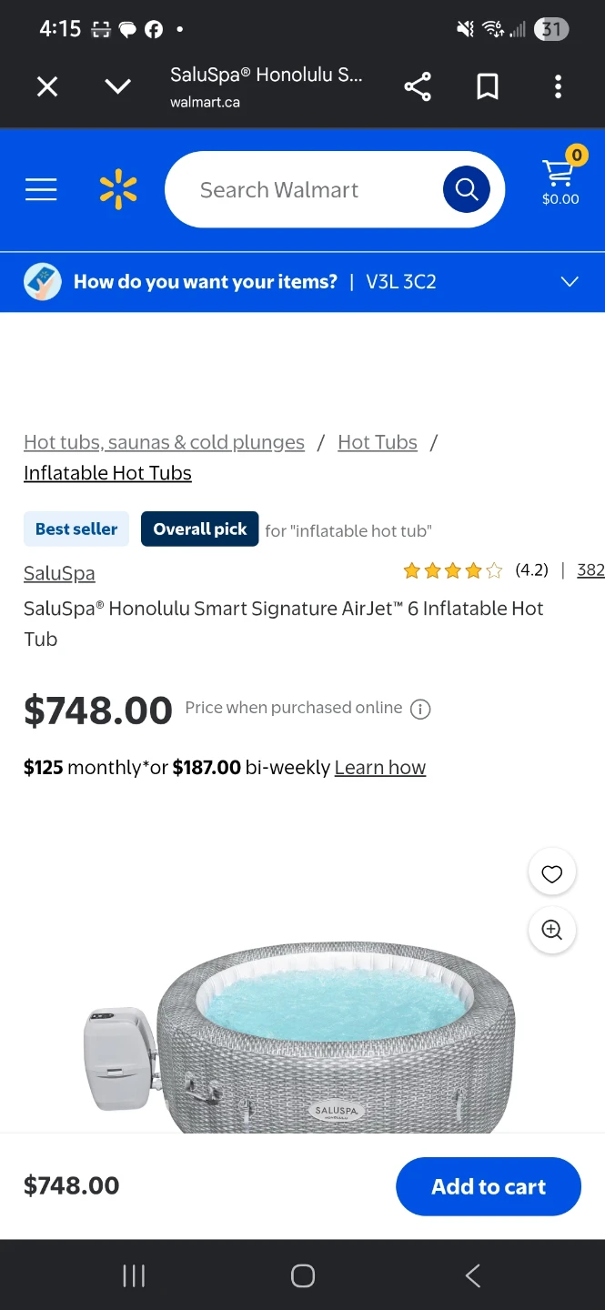 Saluspa Honolulu Smart Signature AirJet 6 Inflatable Hot Tub