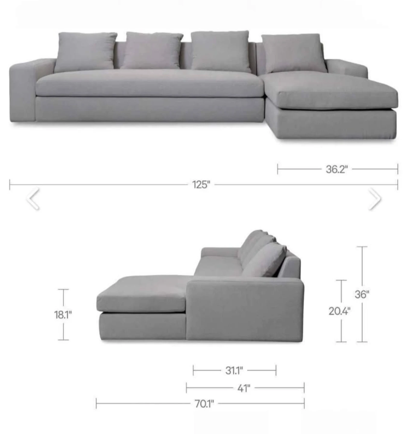 Large Grey Sectional Sofa - photo 5