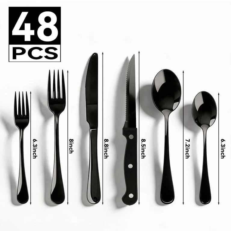 NEW In Box 48-Piece Black Mirror Polish Silverware Set - photo 2
