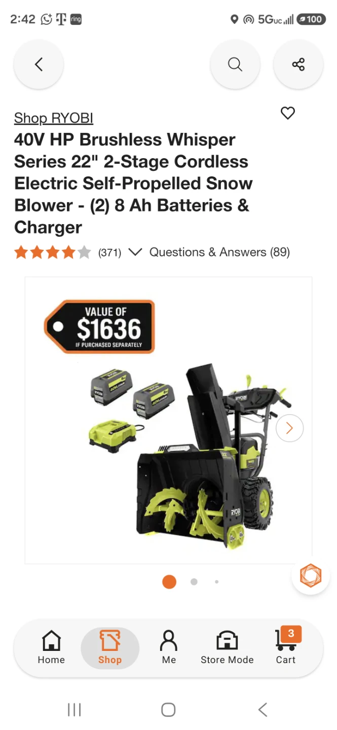 New Ryobi 40V HP Brushless 22" Snow Blower Kit