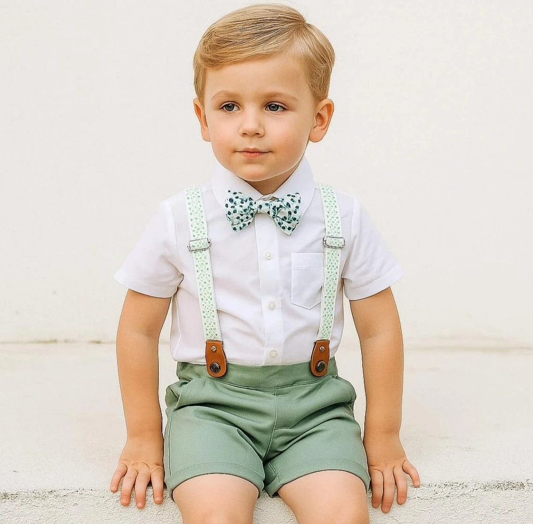 Toddler Boy Outfit Set with Suspender Shorts 🏈 - photo 3