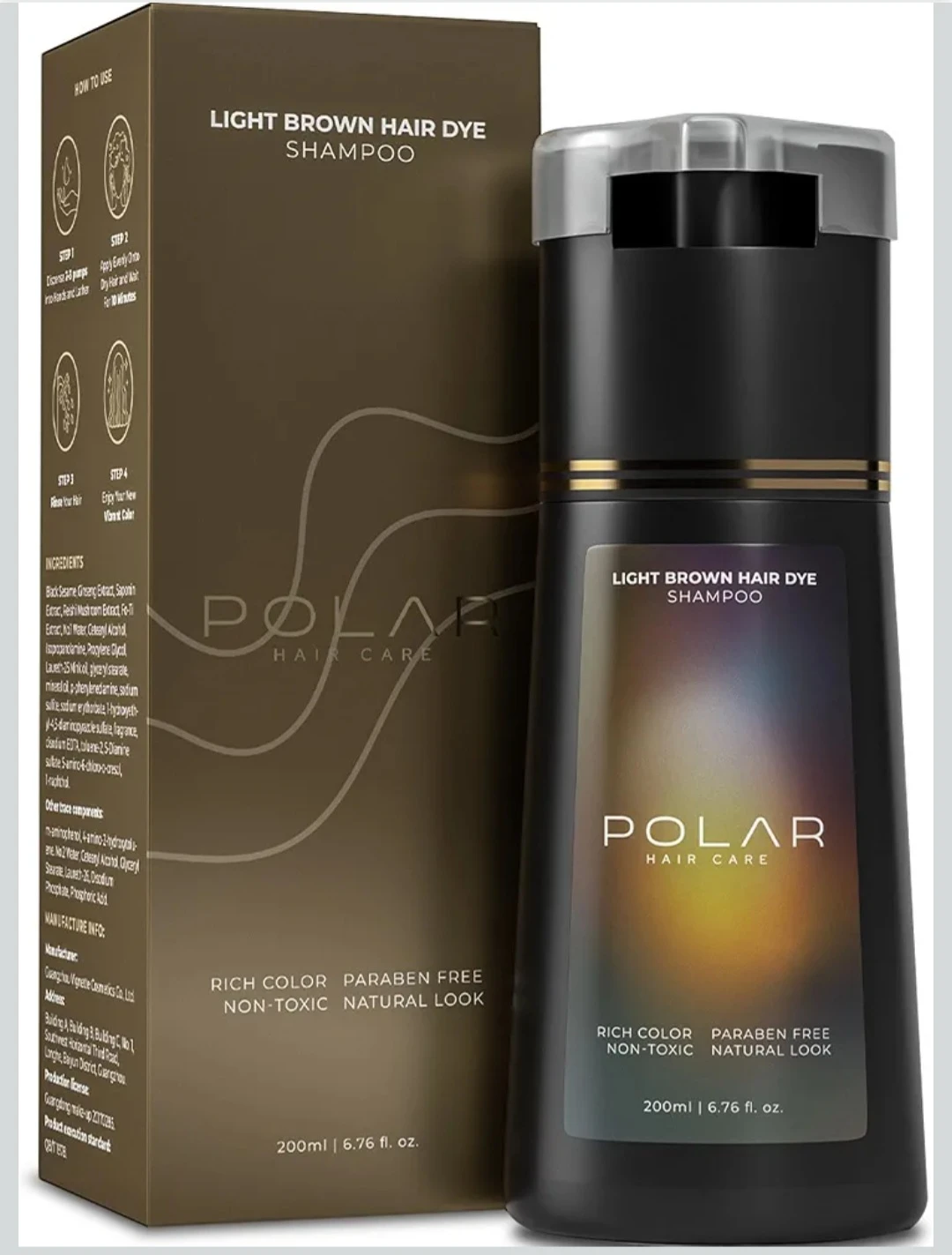 Polar Hair Care Light Brown Hair Dye Shampoo 200ml