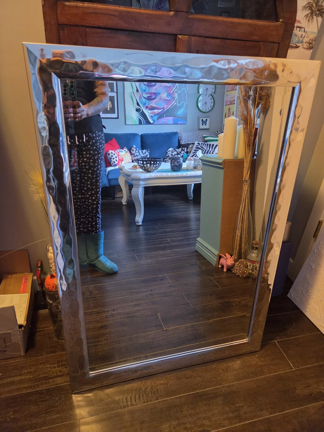 Large Hammered Silver Frame Wall Mirror