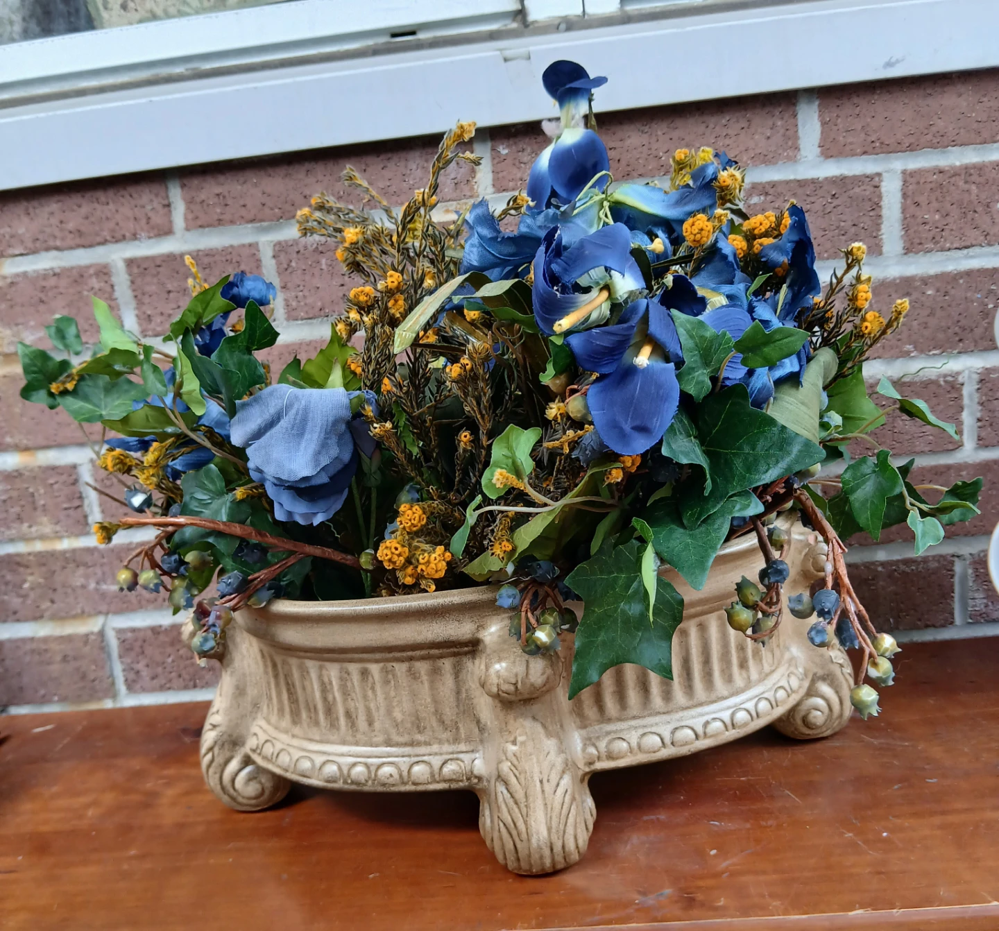 Artificial Floral Arrangement in Ceramic Footed Planter