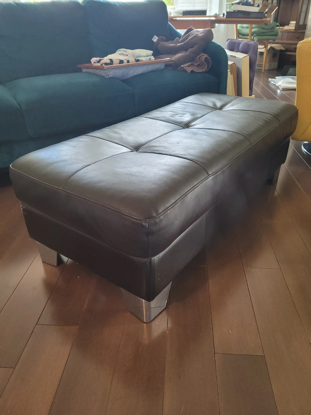 Dark Brown Leather Ottoman - photo 2