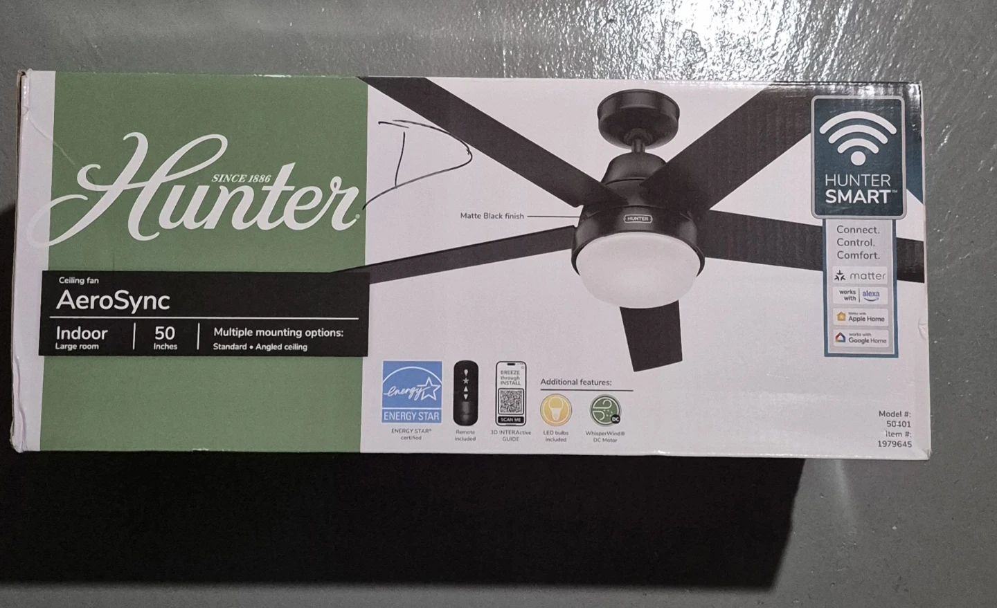 Hunter AeroSync 50-inch Smart Ceiling Fan - Matte Black - photo 2