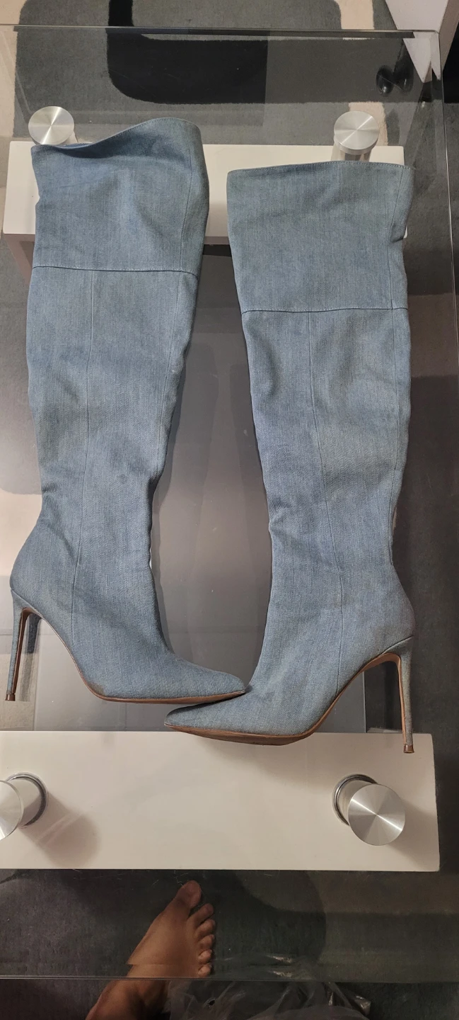 Light Wash Denim Over-the-Knee Boots