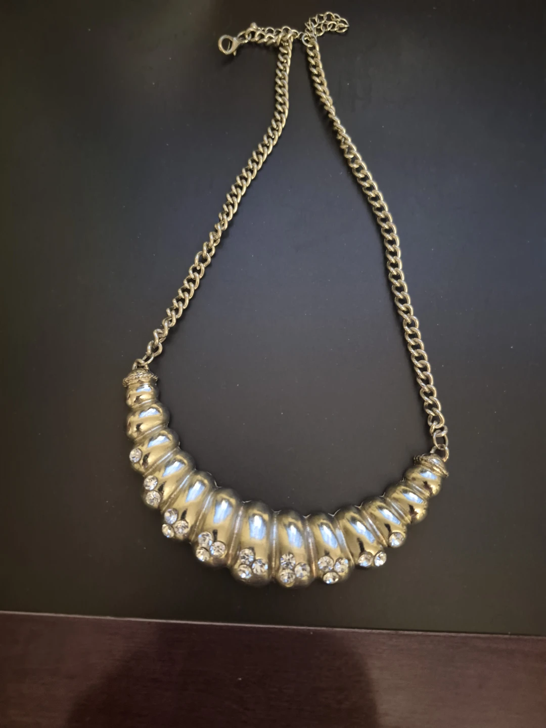 Gold-tone Statement Necklace with Rhinestones