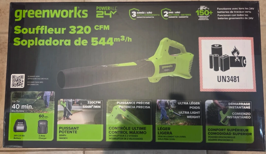 Greenworks 24V Cordless Blower with Battery and Charger