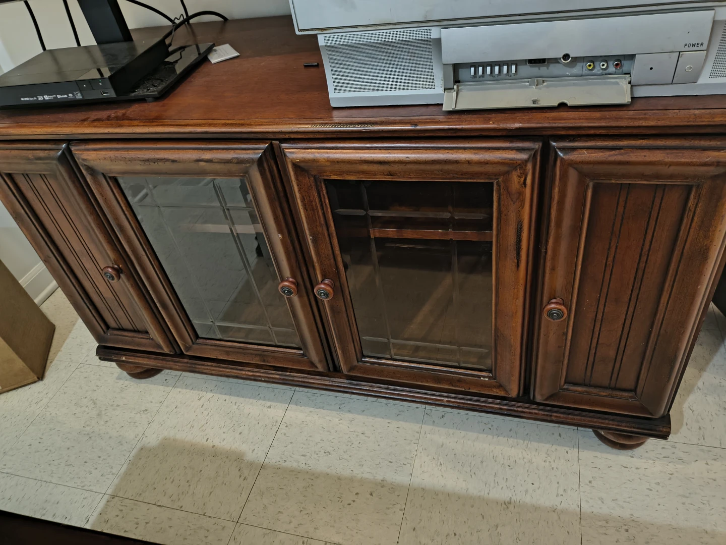 Traditional Wood Media Console with Glass Doors