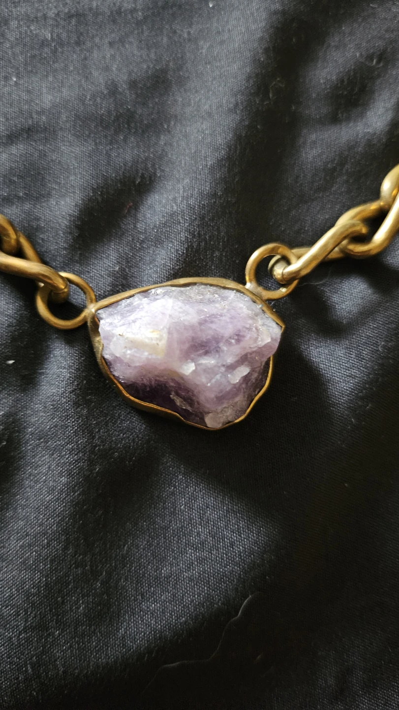 Raw Amethyst and Brass Chain Necklace - photo 2