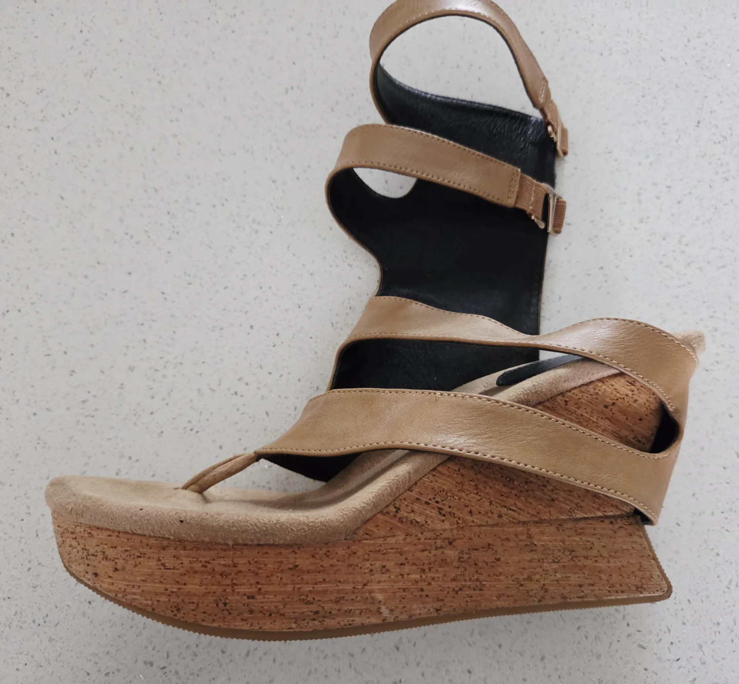 Tan and Black Wedge Sandals - photo 3