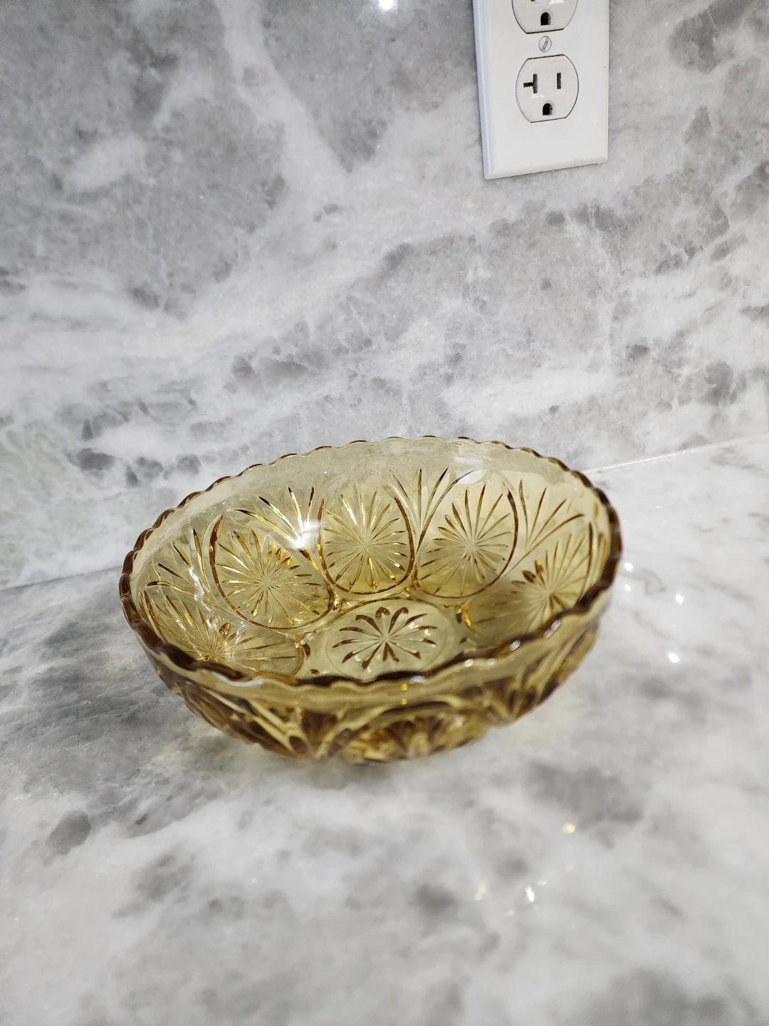 Vintage Amber Glass Starburst Pattern Bowl
