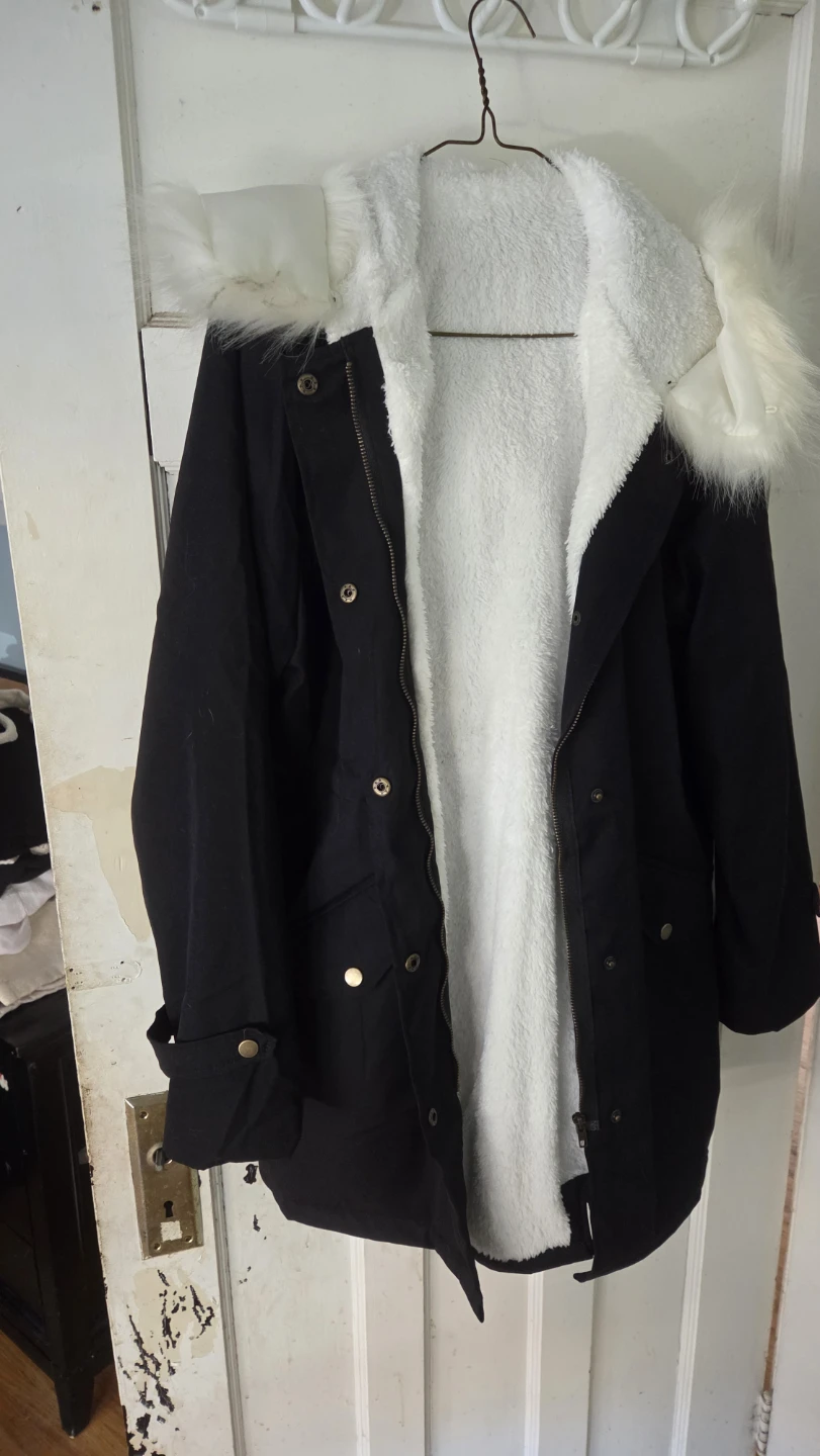 Black Winter Parka with Faux Fur Hood - XL - photo 3