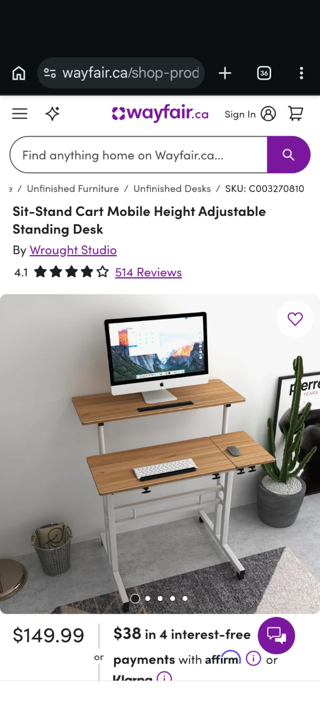 Wrought Studio Mobile Sit-Stand Desk - photo 3