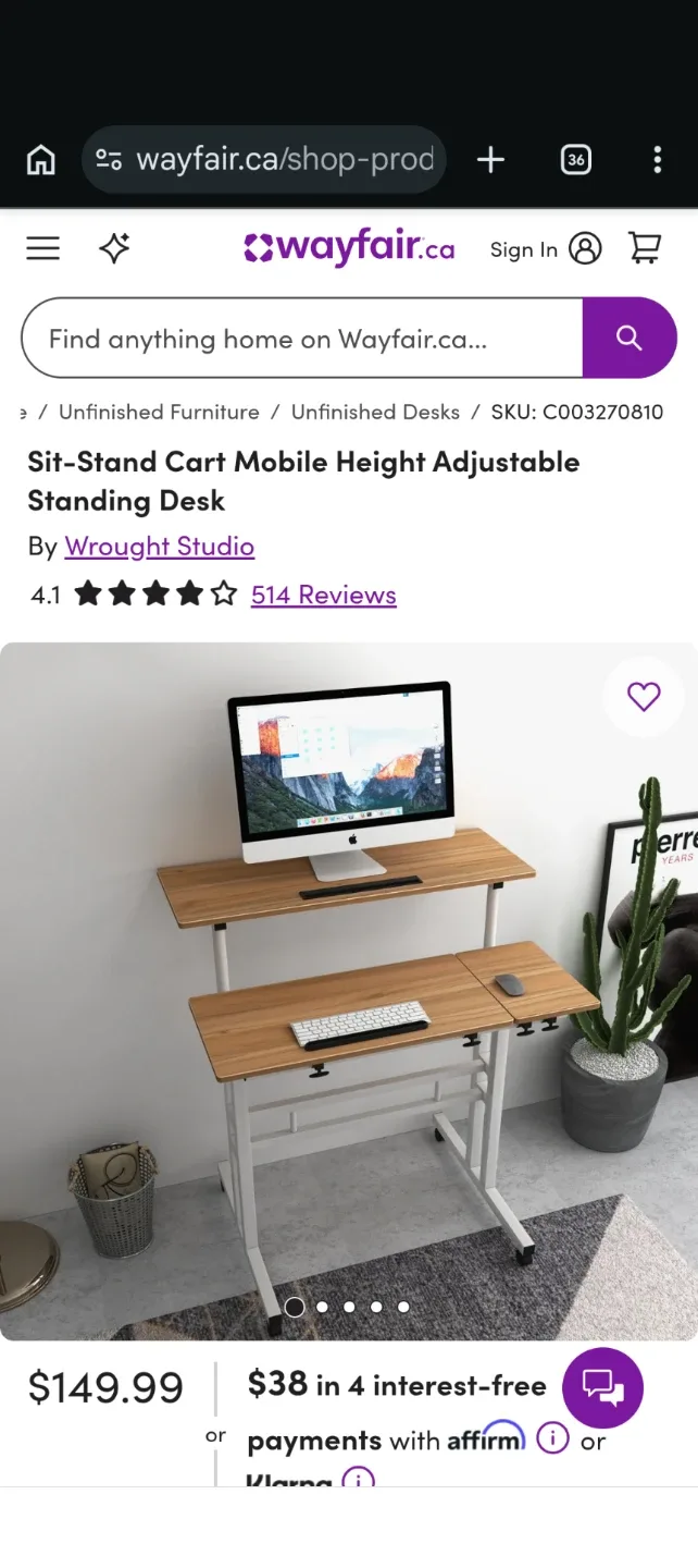 Wrought Studio Mobile Sit-Stand Desk - photo 3