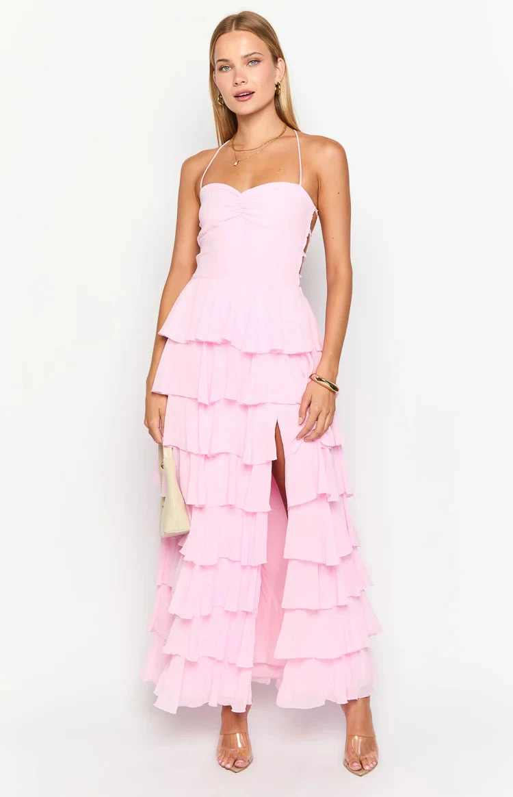 Pink Tiered Maxi Dress 🏈