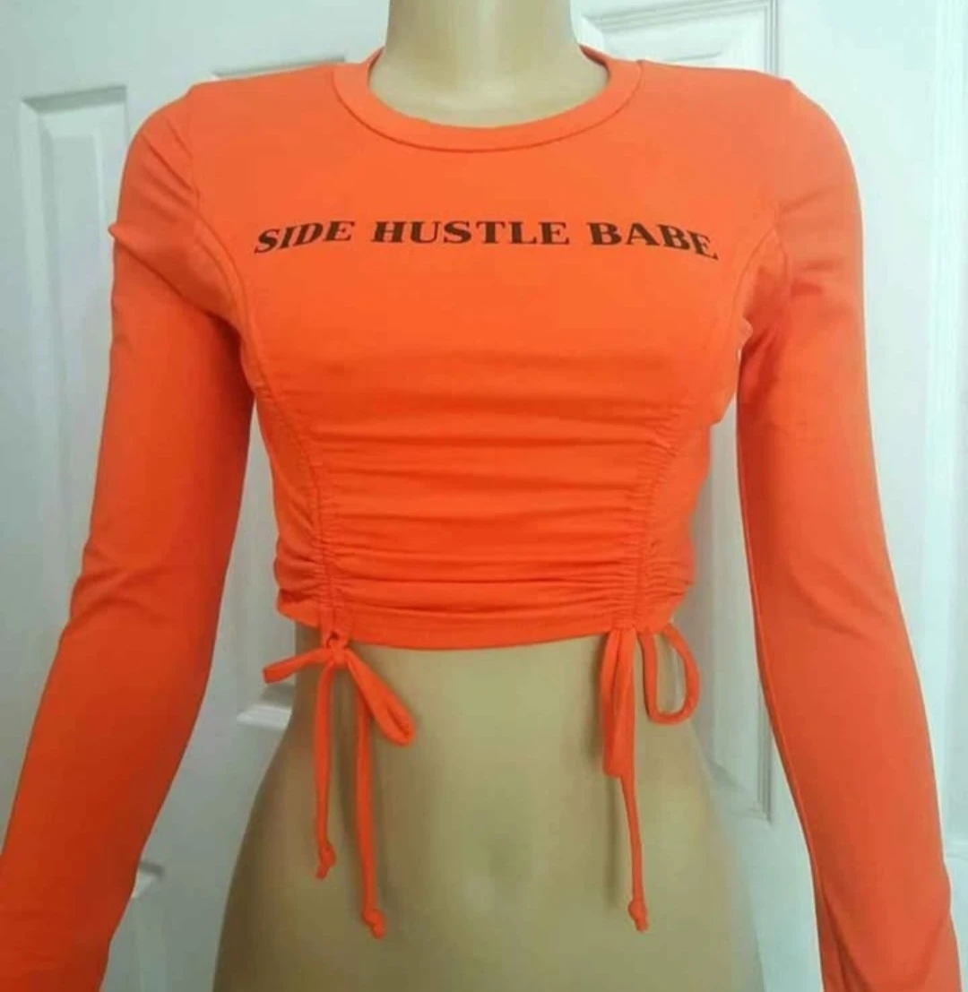New Orange Long Sleeve Crop Top