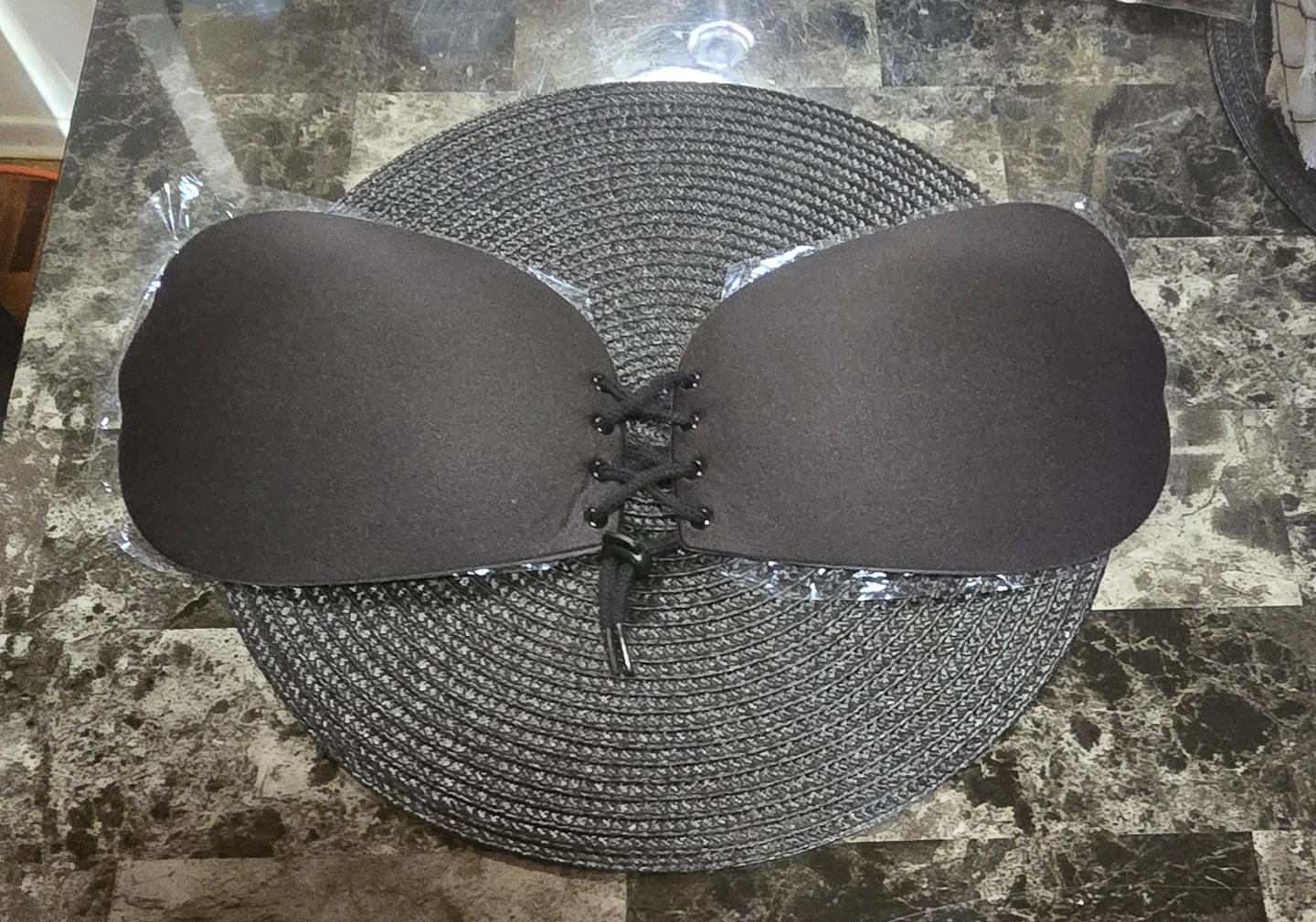 Maidenform Black Lace-Up Sticky Bra & Reusable Nipple Covers Set
