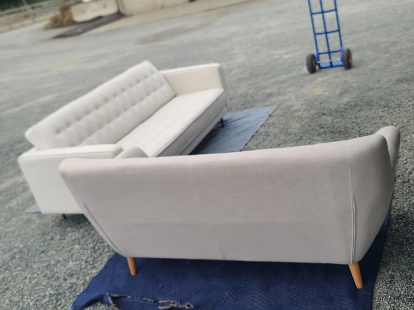Off-White Tufted Mid-Century Modern Sofa & Matching Armchair Set - photo 2