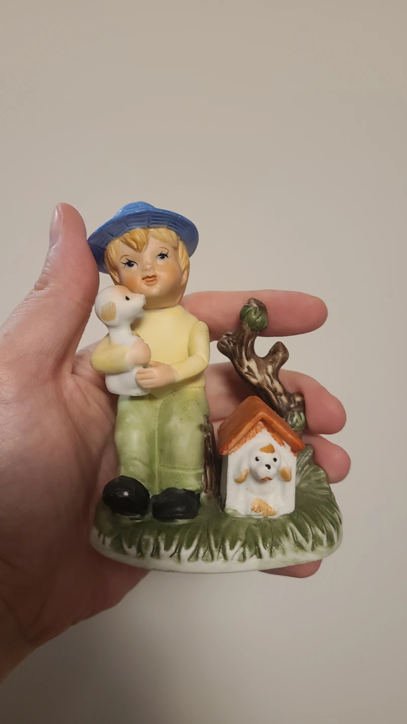 Vintage Porcelain Boy and Dog Figurine