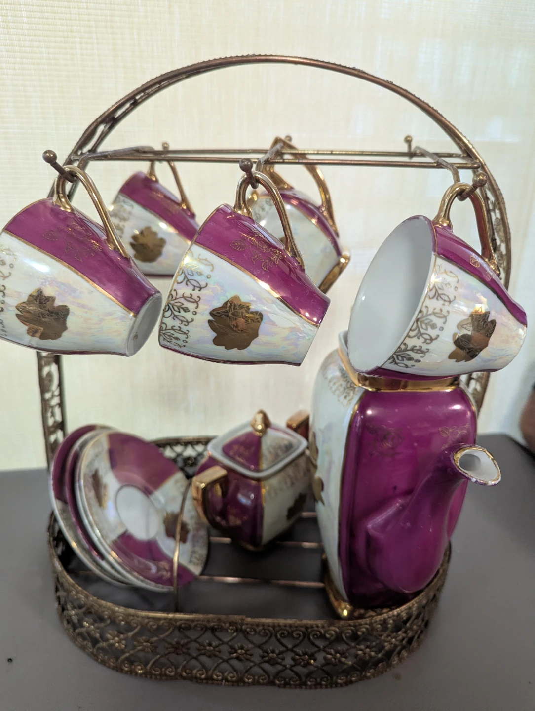 Vintage Purple and Gold Tea Set with Stand - photo 5