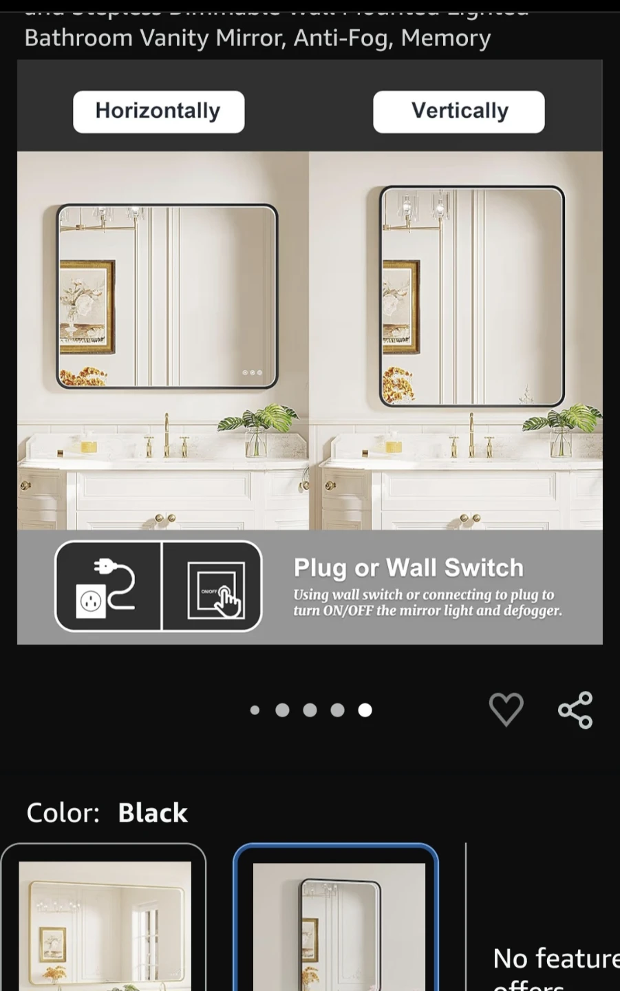 Wall-Mounted LED Bathroom Vanity Mirror, 24" x 36", Black - photo 2