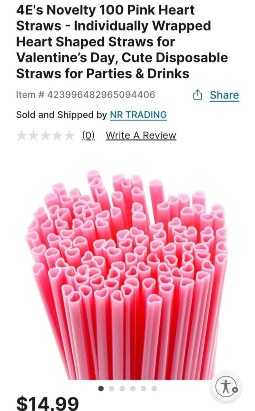 4E's Novelty Heart Shaped Pink Straws (100 pack) 🏈