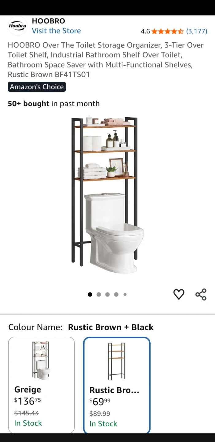 3-Tier Over Toilet Shelf - Rustic Brown - photo 5
