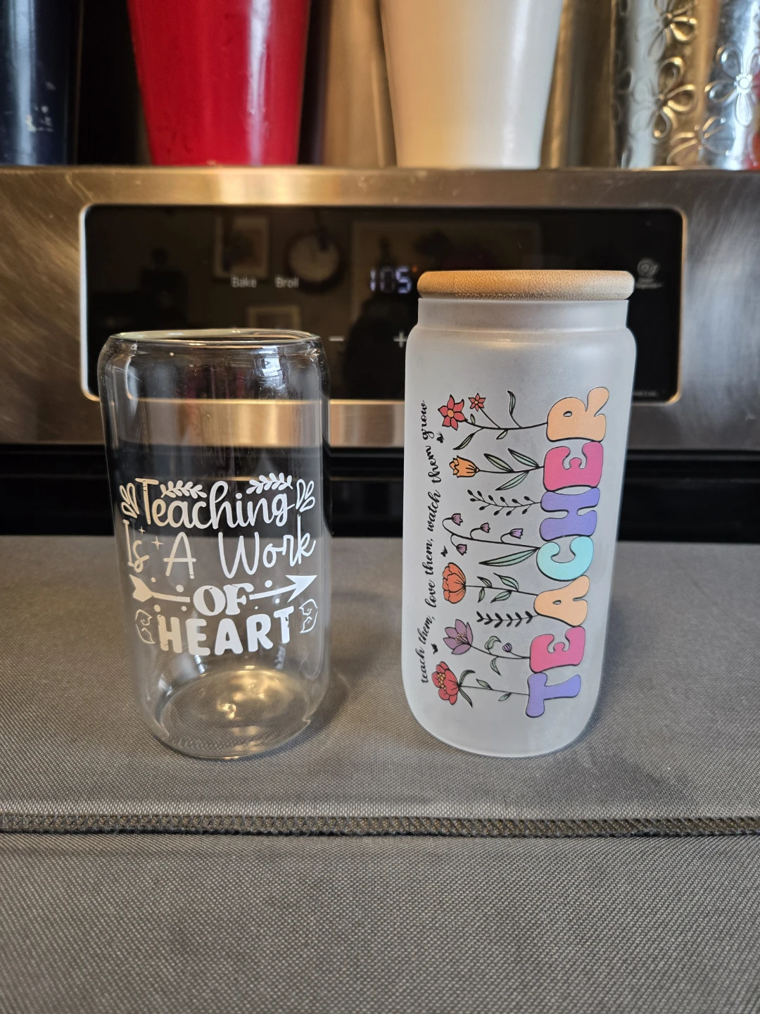 Premium 16oz Glass Teacher Tumblers Iced Coffee Cups New