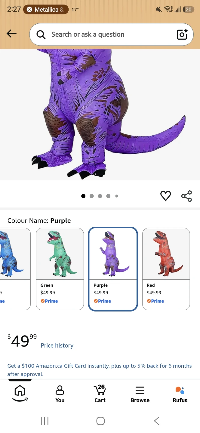 Adult Inflatable Dinosaur Costume - Purple - photo 3