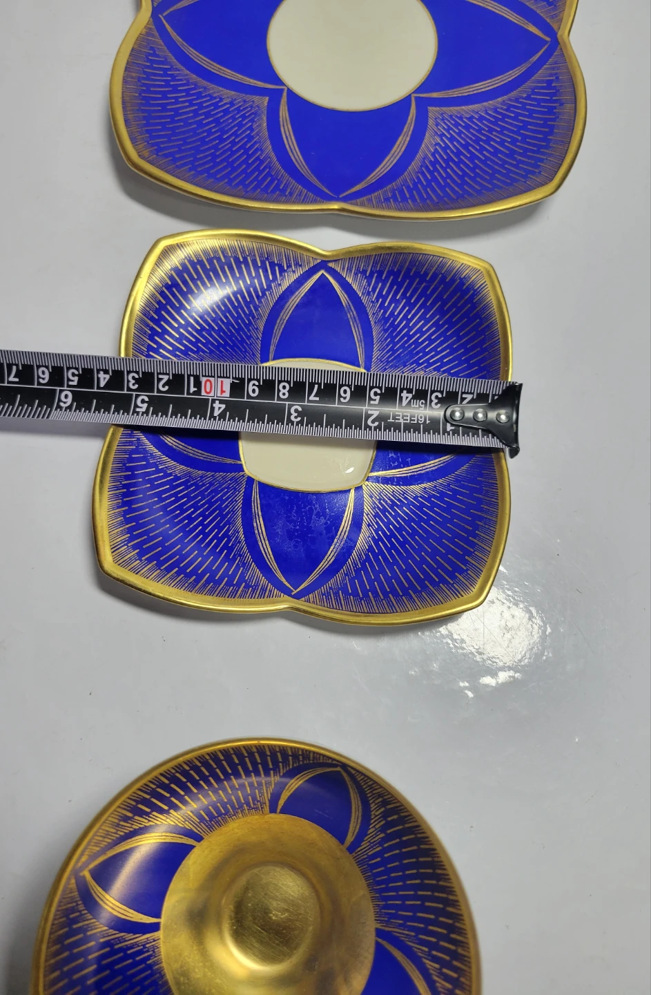 Vintage Blue & Gold Porcelain Cup, Saucer & dessert plate Set - photo 4