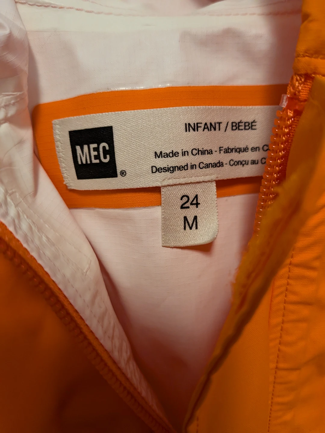 MEC infant rain jacket, bright orange, size 24M 🏈 - photo 3