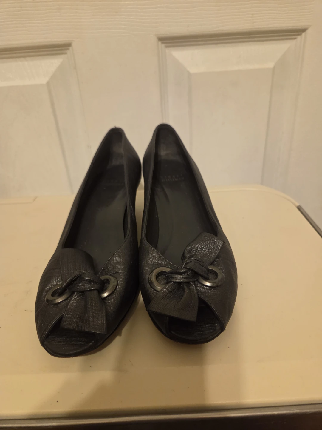 Stuart Weitzman black peep toe kitten heels