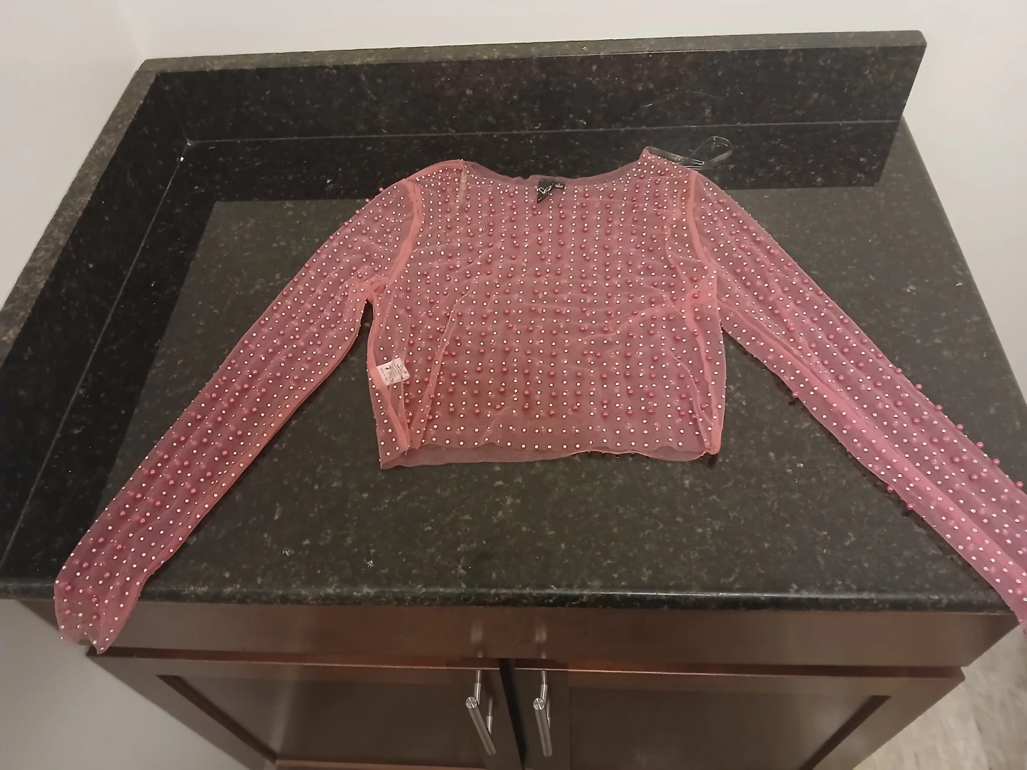 Windsor Pink Mesh Pearl Long Sleeve Top