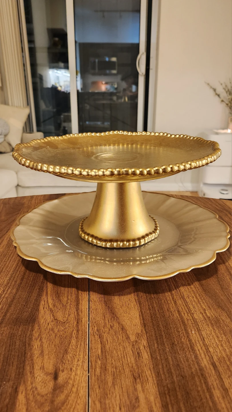 2-Piece Gold Beaded Cake Stand
