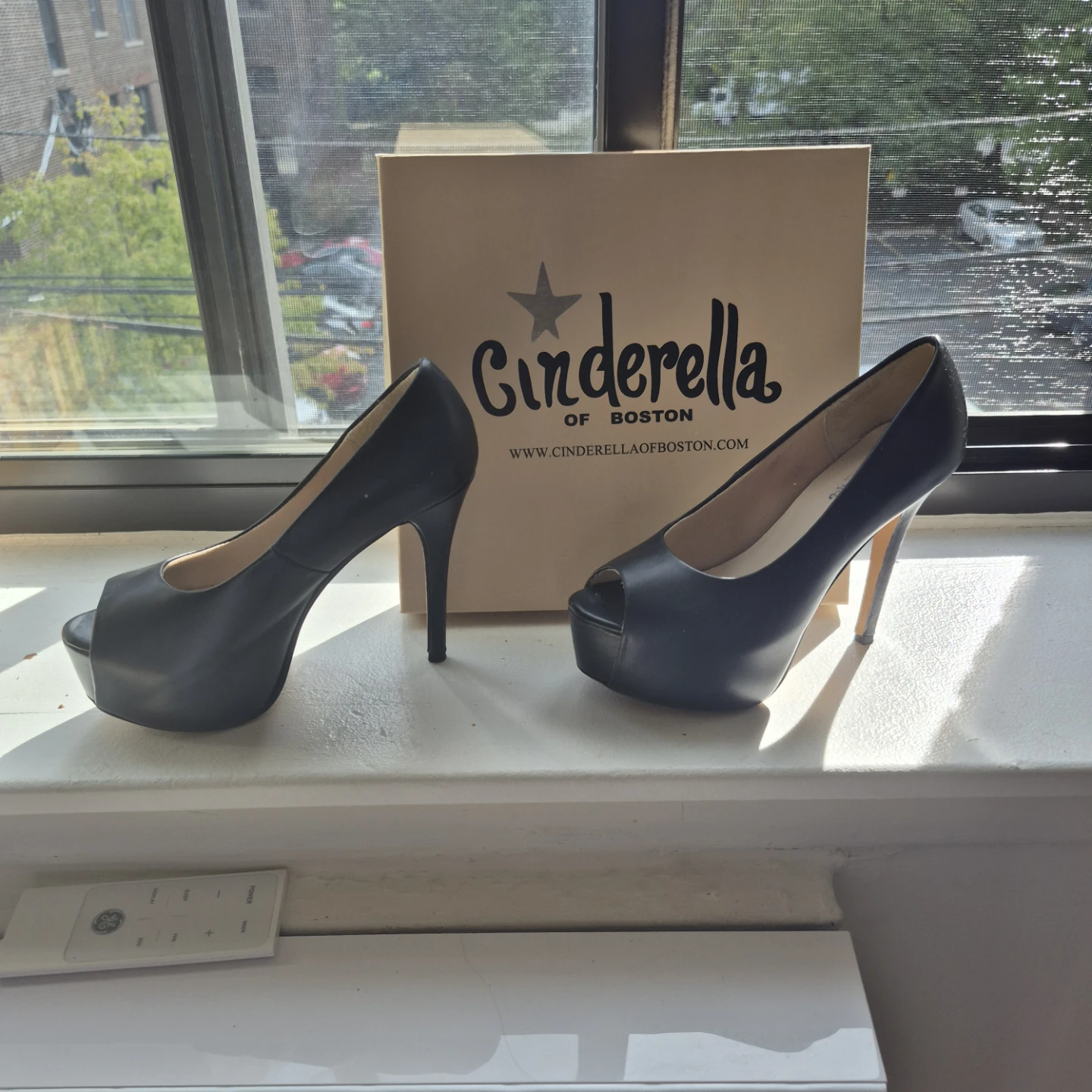 Cinderella of Boston black peep toe heels