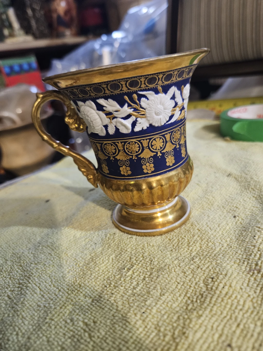Vintage Cobalt Blue and Gold Porcelain Teacup - photo 3