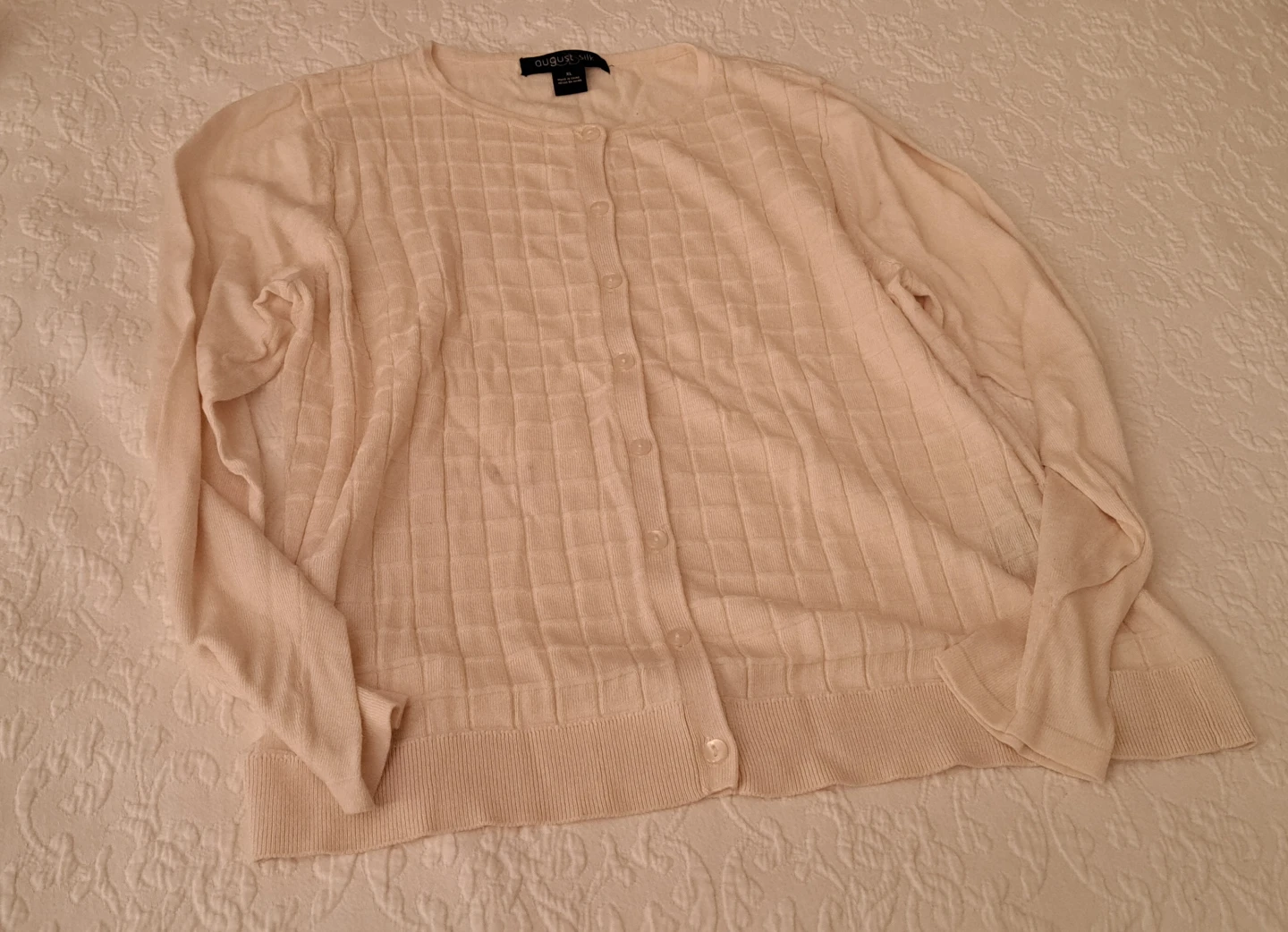 August Silk Cardigan - Cream, Size XL