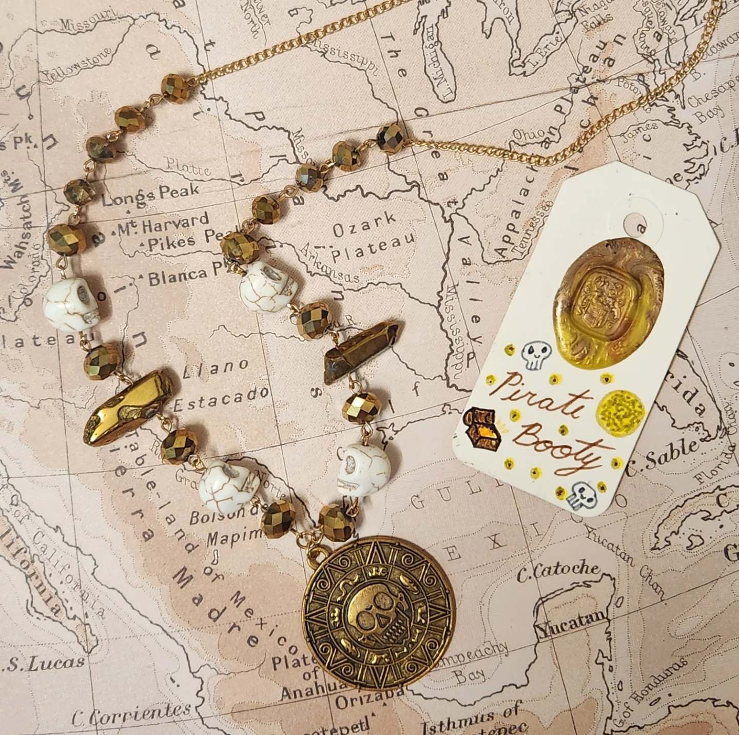 Pirate Booty Skull Bead Necklace