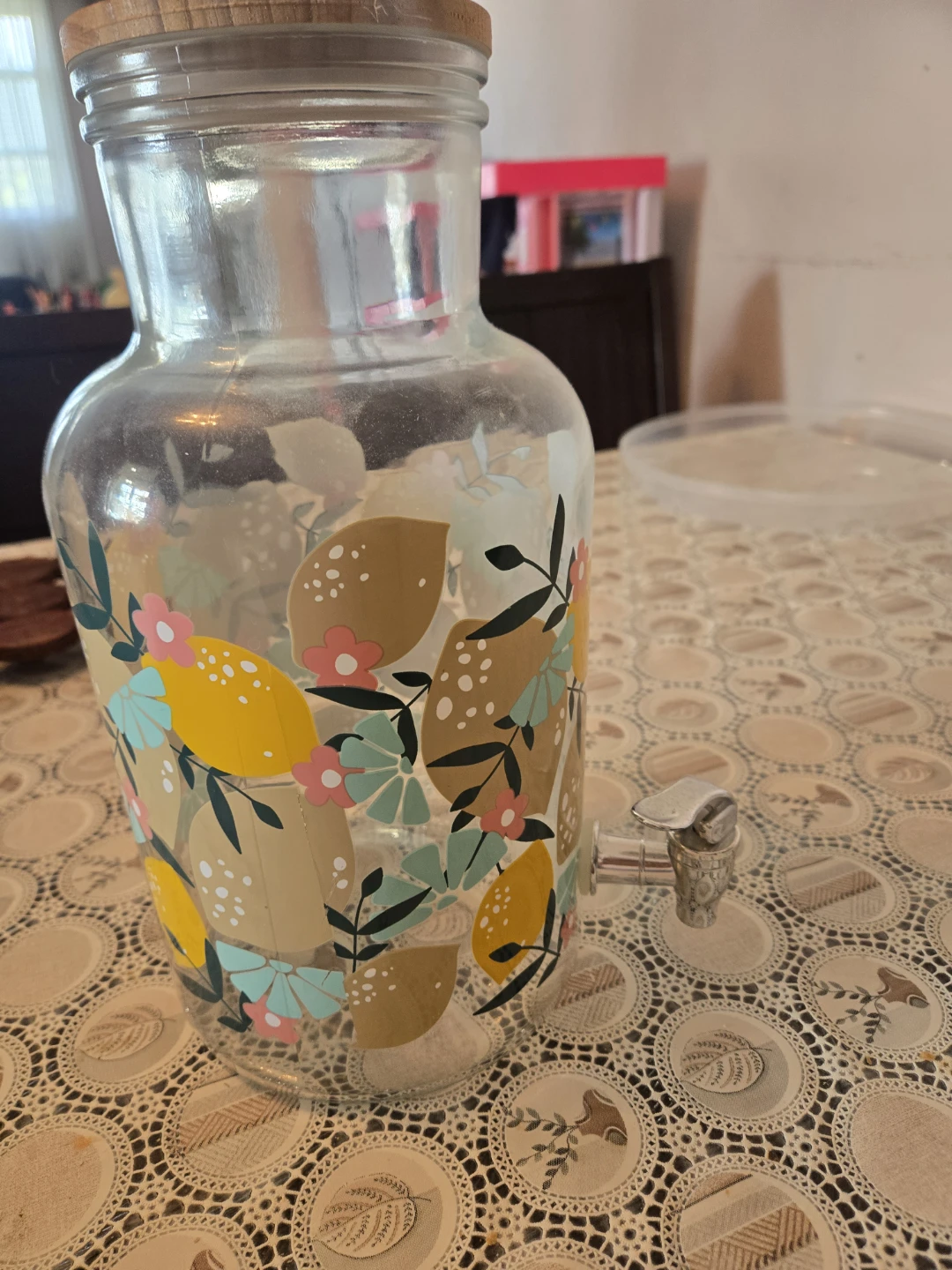 Glass Beverage Dispenser with Wooden Lid and Spigot - photo 2