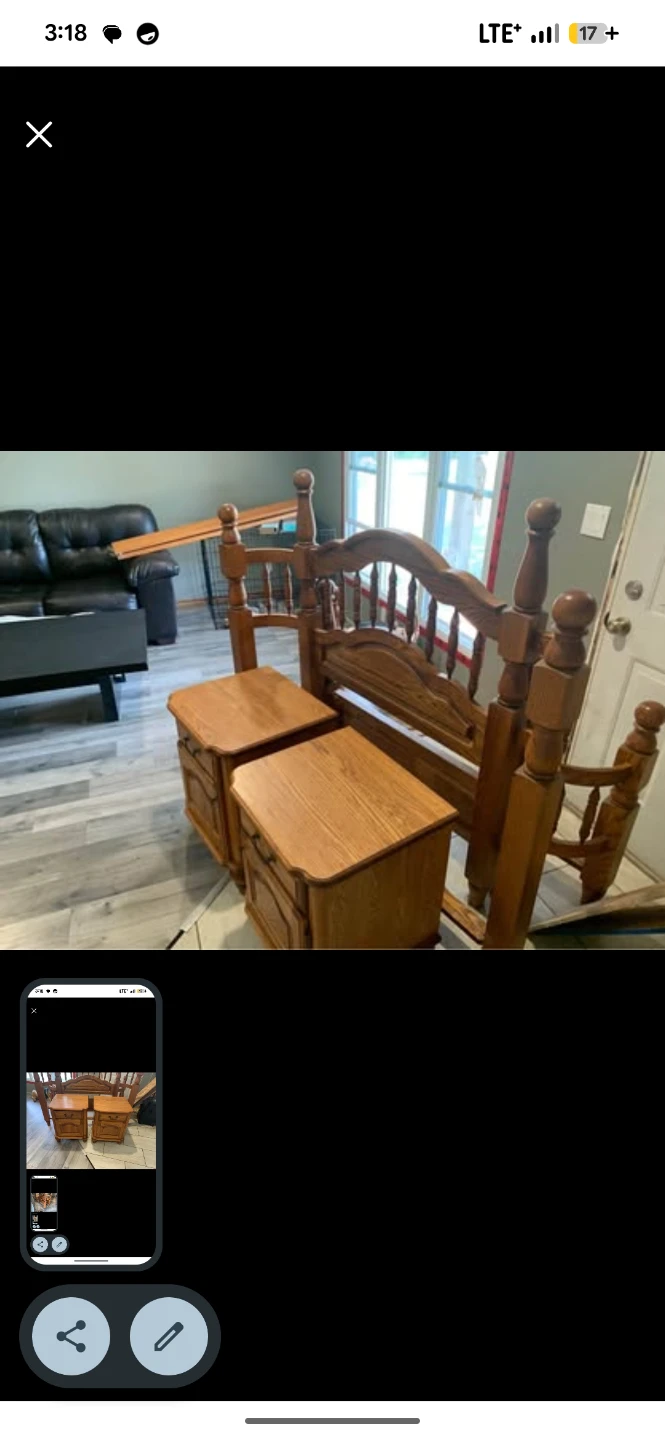 Solid Oak Bed Frame and Two Nightstands