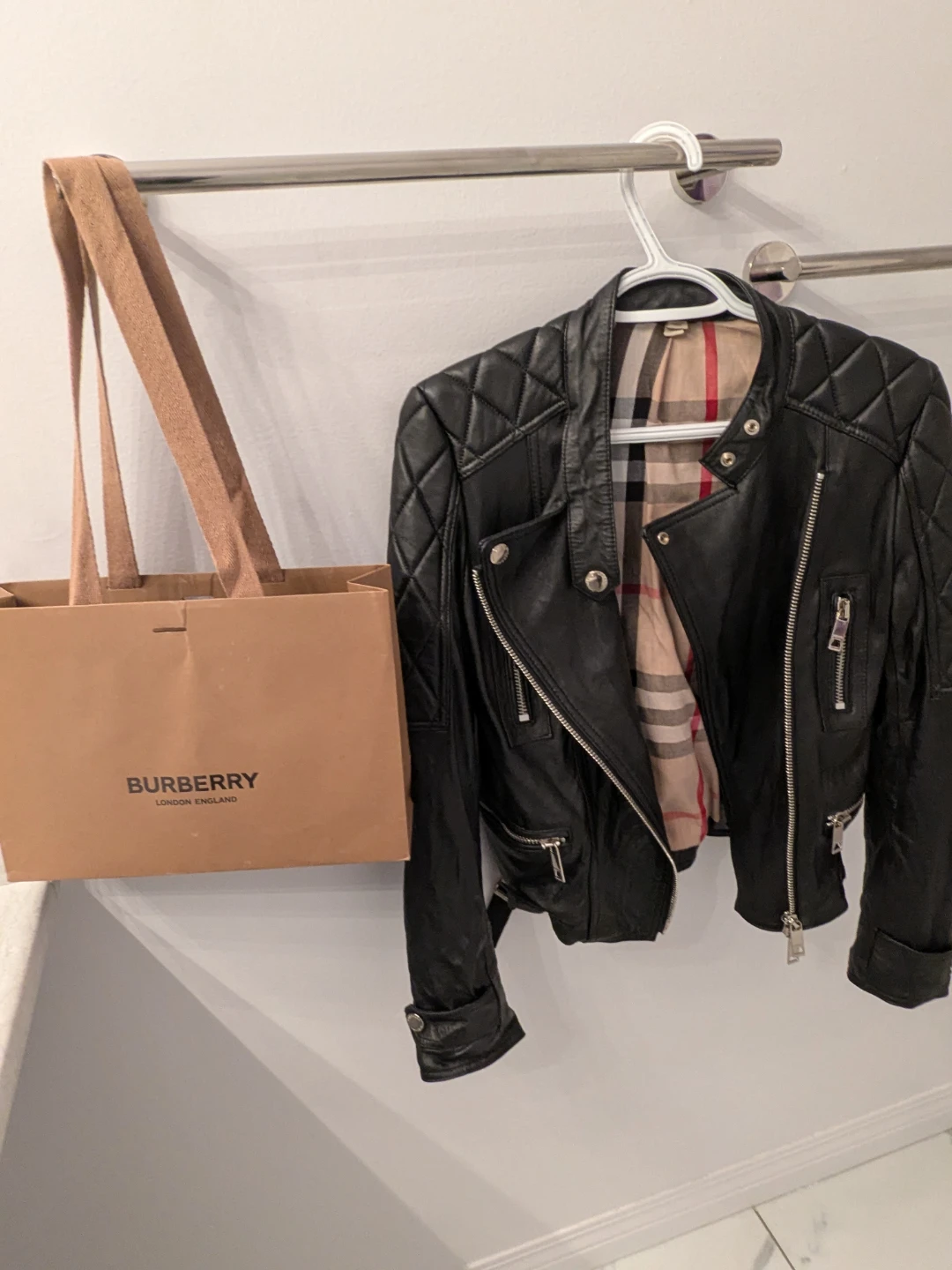 Burberry Authentic Black Quilted Leather Biker Jacket