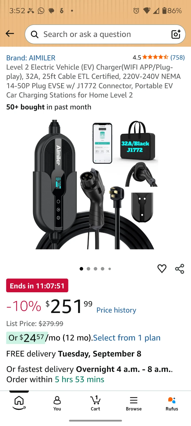 Aimiler EV Charger Cable (J1772 to 14-50Nema) with Carrying Bag - photo 5